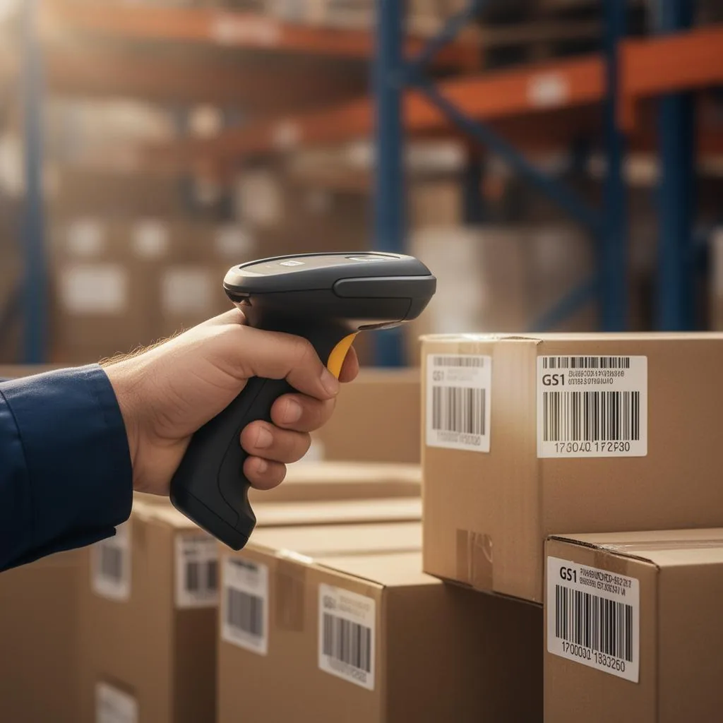 Scanning a GS1 barcode in a modern warehouse