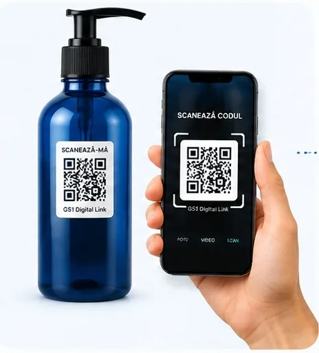 Cod QR GS1 Digital Link pe produs, scanat cu telefonul